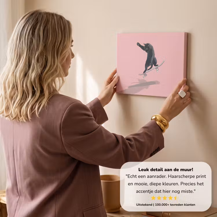 Canvas schilderij - Kat - Skateboard - Roze — 3