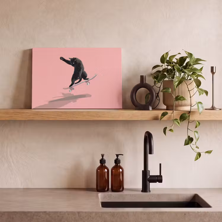 Canvas schilderij - Kat - Skateboard - Roze — 4