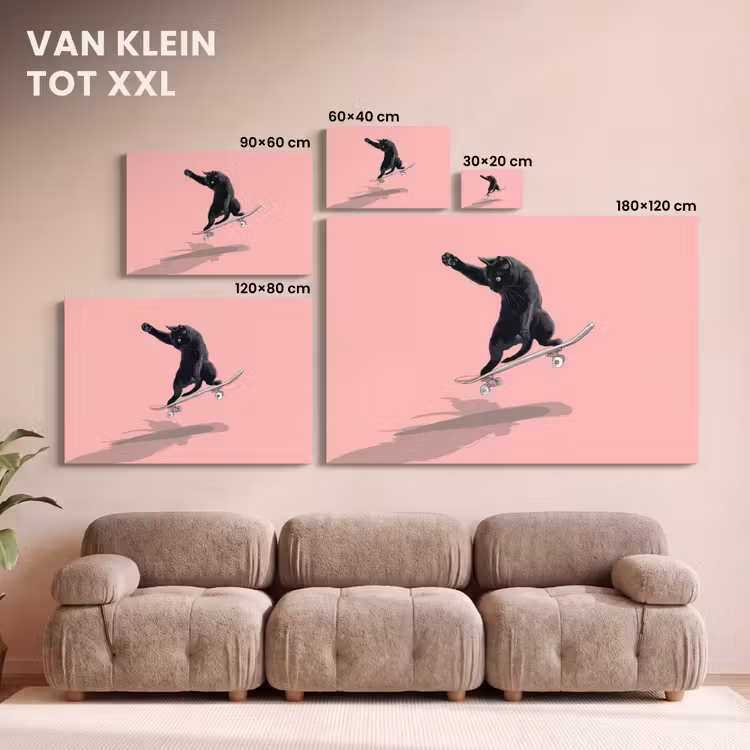 Canvas schilderij - Kat - Skateboard - Roze — 8