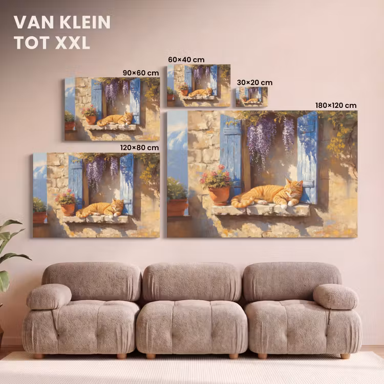 Canvas schilderij - Kat - Stenen vensterbank - Bloemen — 8