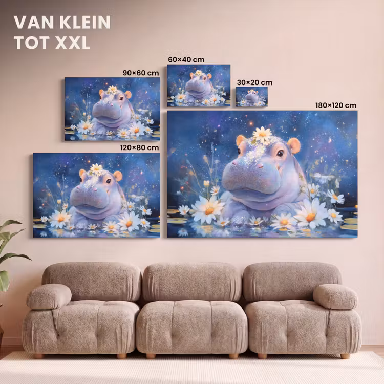 Canvas schilderij - Nijlpaard - Madeliefjes - Sterrenhemel — 8