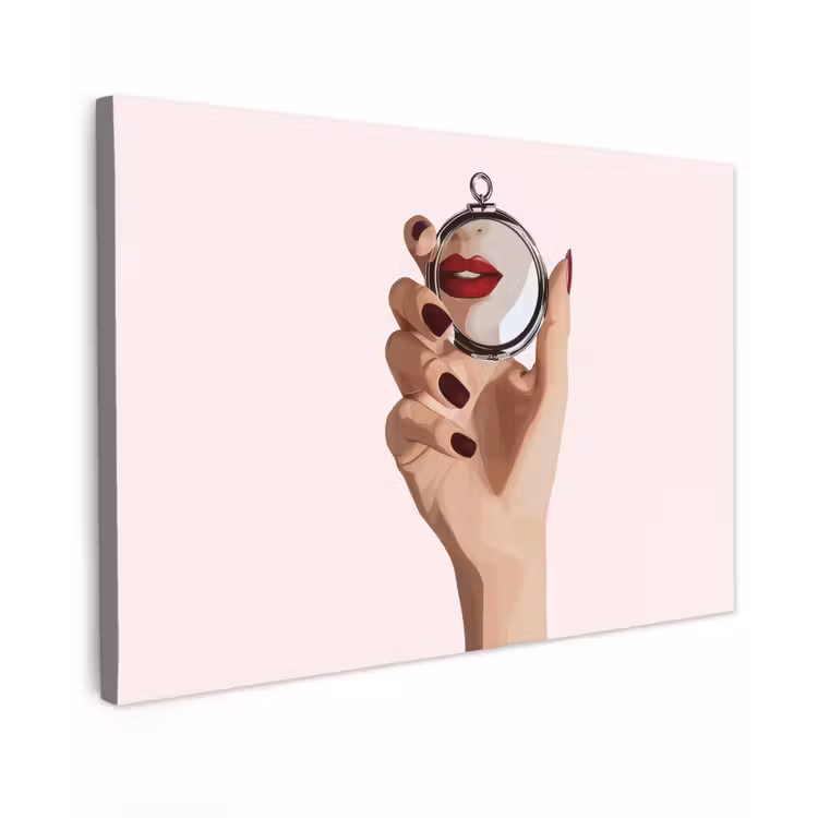 Canvas schilderij - Spiegel - Rode lippen — 1