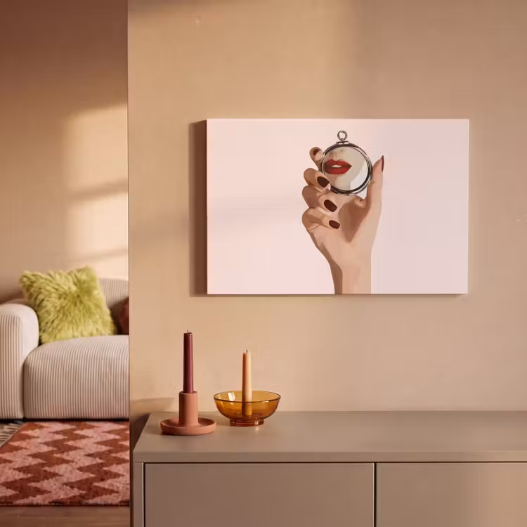 Canvas schilderij - Spiegel - Rode lippen — 2