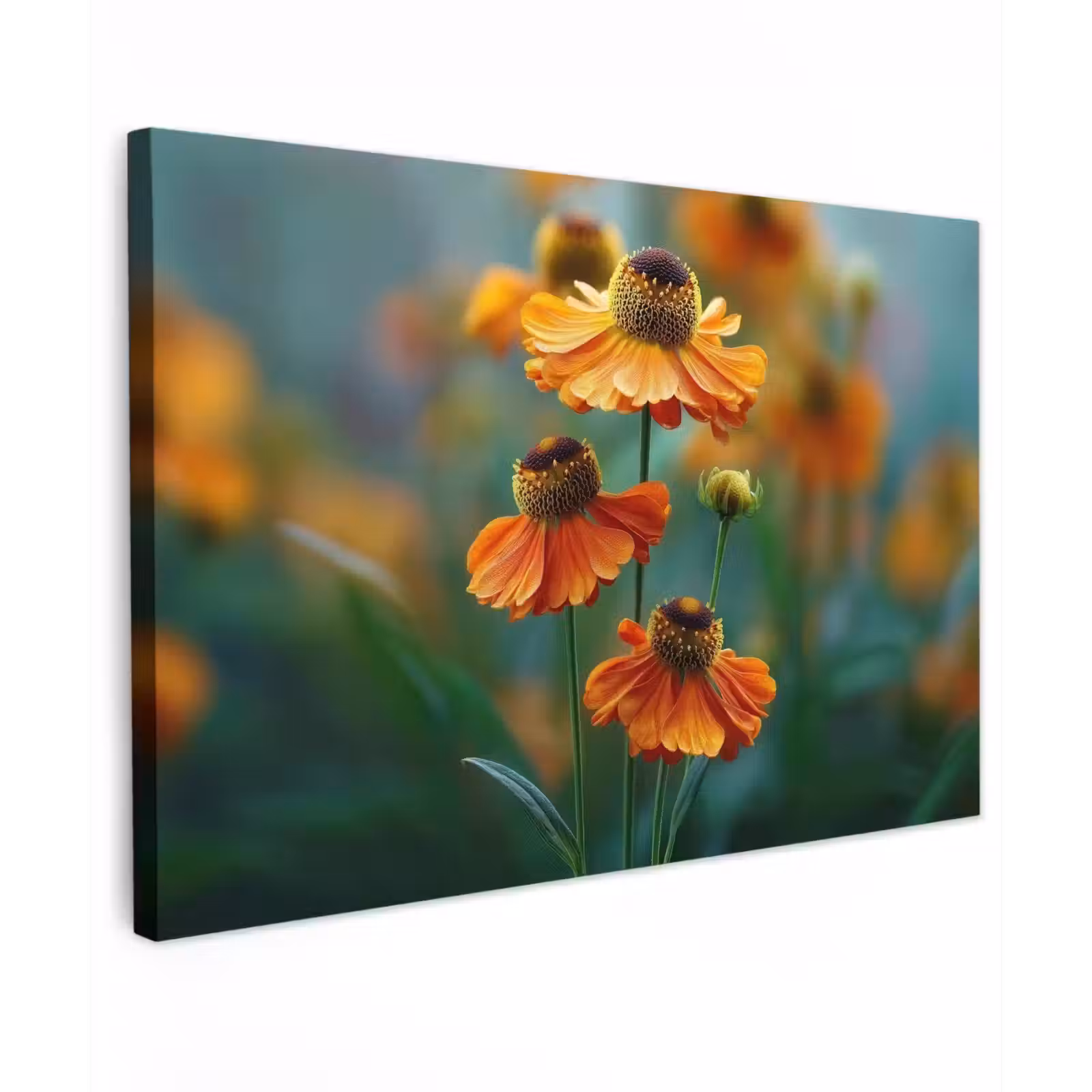 Canvas schilderij - Oranje bloemen - Levendig - Wazige achtergrond — 1