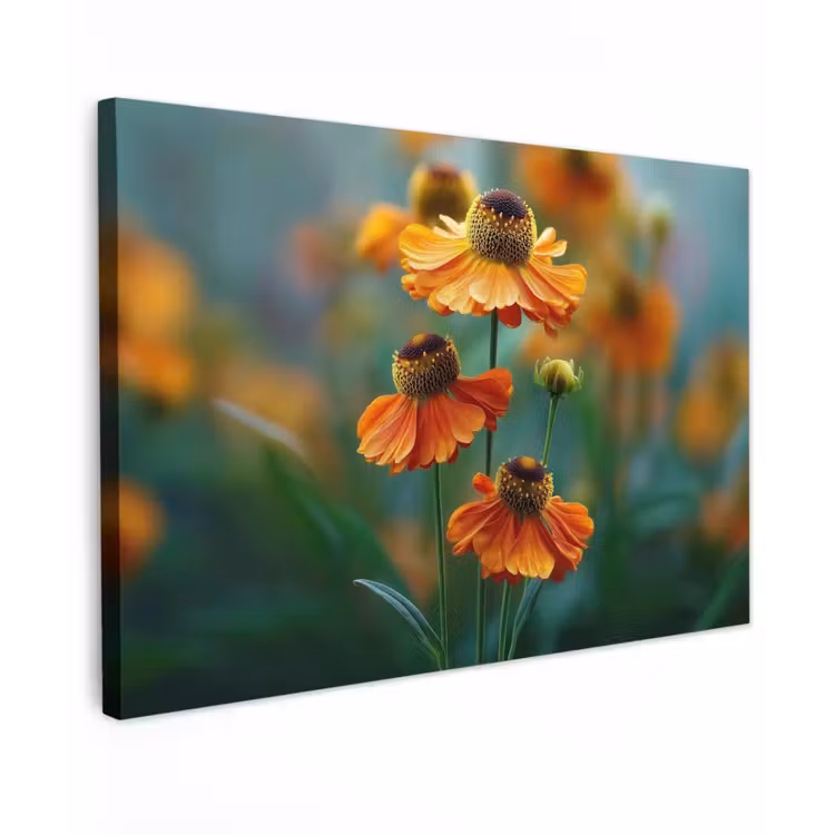 Canvas schilderij - Oranje bloemen - Levendig - Wazige achtergrond — 1