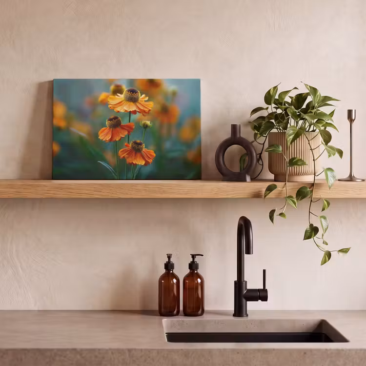 Canvas schilderij - Oranje bloemen - Levendig - Wazige achtergrond — 4
