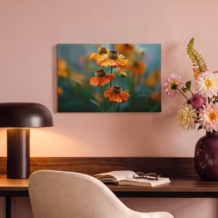 Canvas schilderij - Oranje bloemen - Levendig - Wazige achtergrond — 6