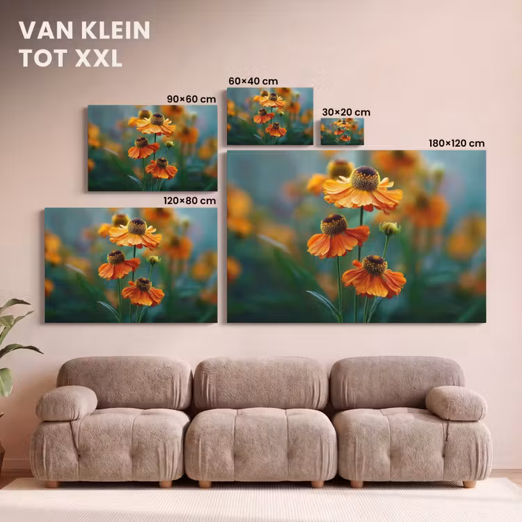 Canvas schilderij - Oranje bloemen - Levendig - Wazige achtergrond — 8