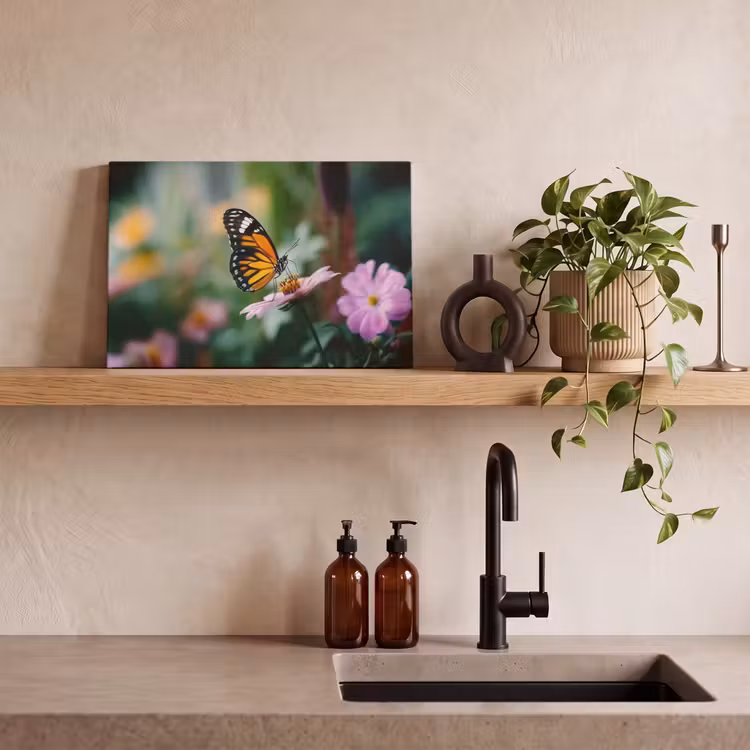 Canvas schilderij - Roze bloemen - Vlinder - Zachte focus — 4