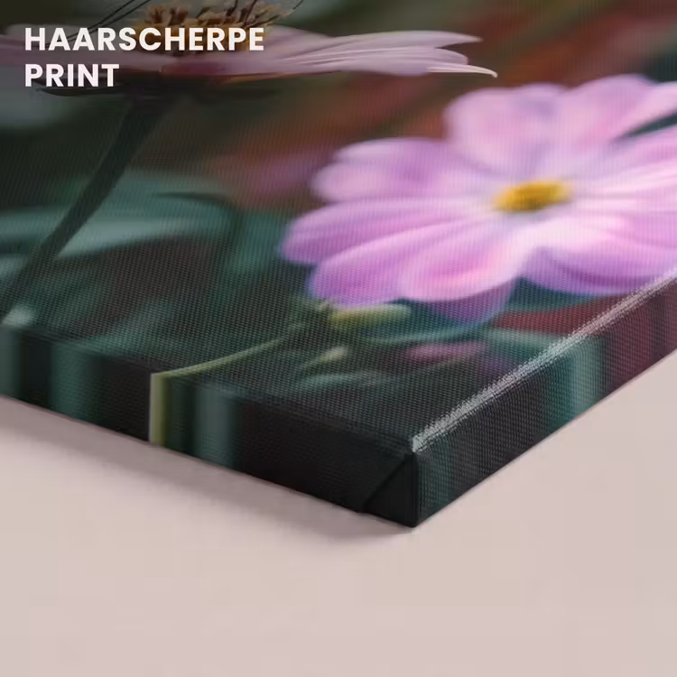 Canvas schilderij - Roze bloemen - Vlinder - Zachte focus — 5
