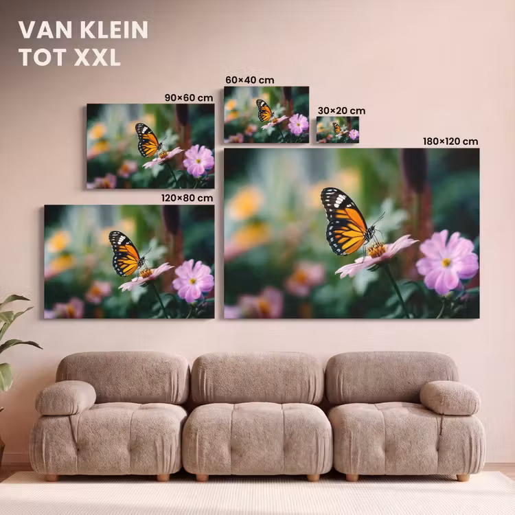 Canvas schilderij - Roze bloemen - Vlinder - Zachte focus — 8