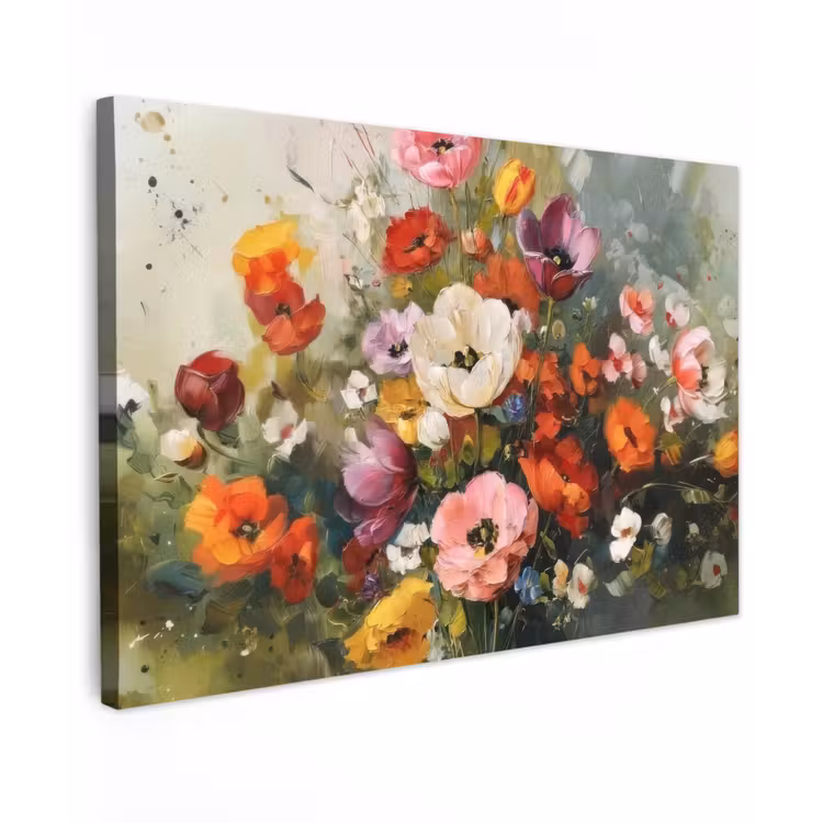 Canvas schilderij - Vrolijk boeket - Dynamisch - Subtiele kleurspatten — 1