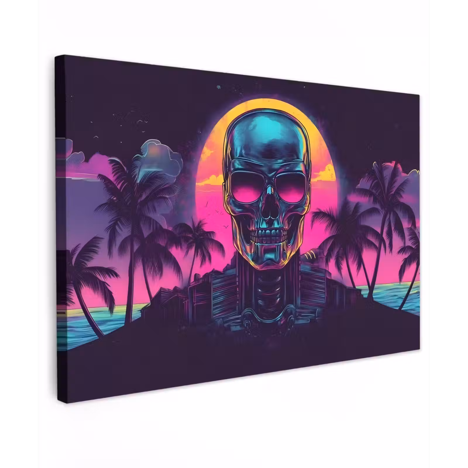 Canvas schilderij - Palmbomen - Hoofd - Metallic - Zonsondergang — 1