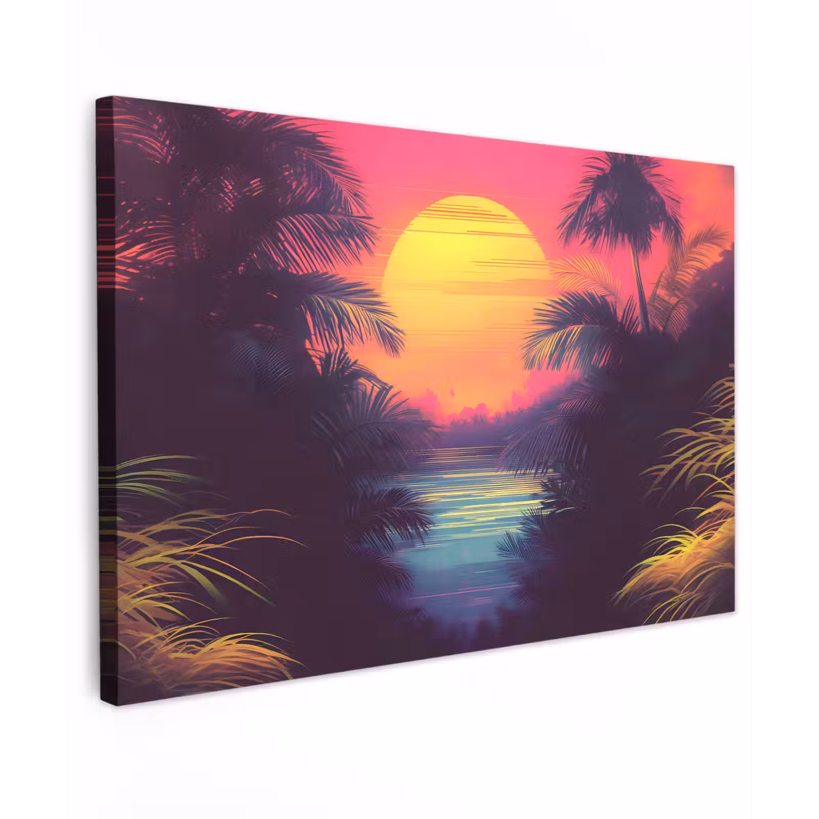 Canvas schilderij - Zon - Geel - Palmbomen - Tropisch — 1