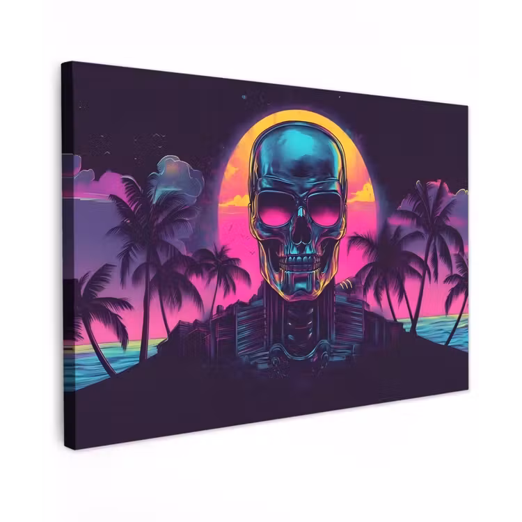 Canvas schilderij - Palmbomen - Hoofd - Metallic - Zonsondergang — 1
