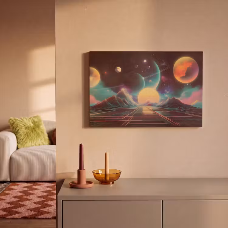 Canvas schilderij - Planeten - Neon - Berglandschap - Zon — 2
