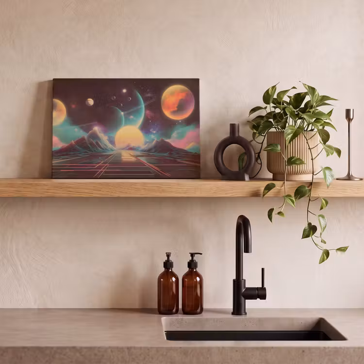 Canvas schilderij - Planeten - Neon - Berglandschap - Zon — 4