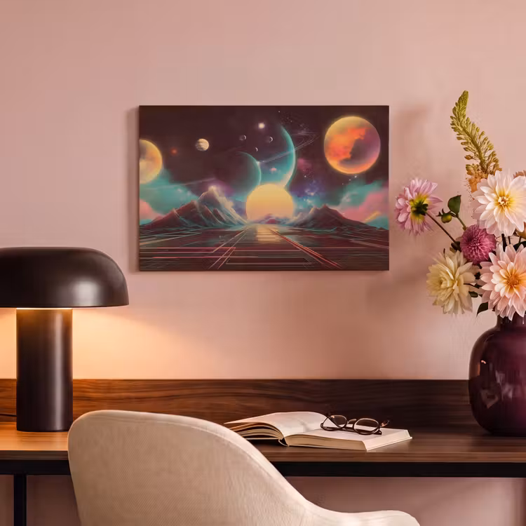 Canvas schilderij - Planeten - Neon - Berglandschap - Zon — 6
