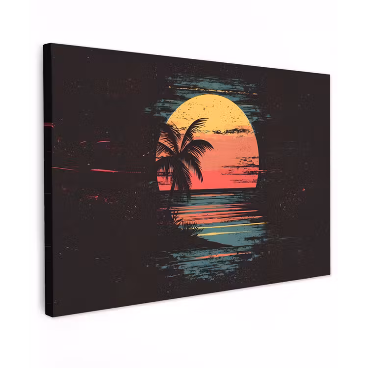 Canvas schilderij - Strand - Minimalistisch - Zon - Oranje — 1
