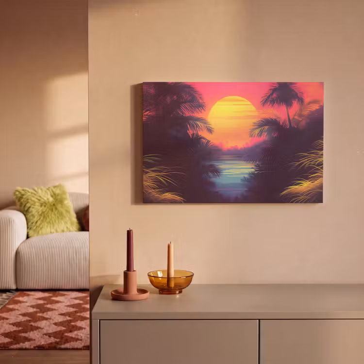 Canvas schilderij - Zon - Geel - Palmbomen - Tropisch — 2