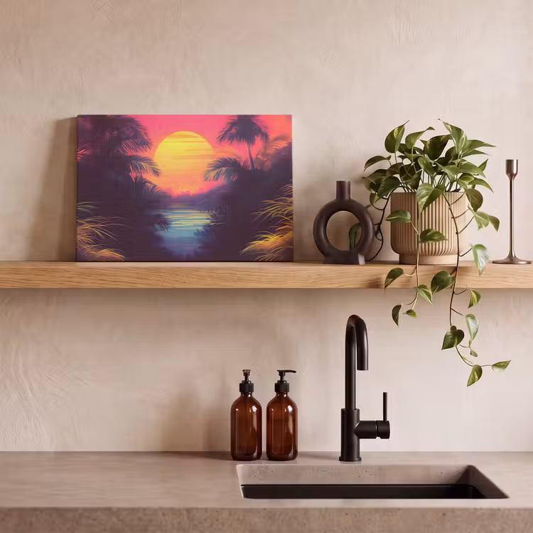 Canvas schilderij - Zon - Geel - Palmbomen - Tropisch — 4