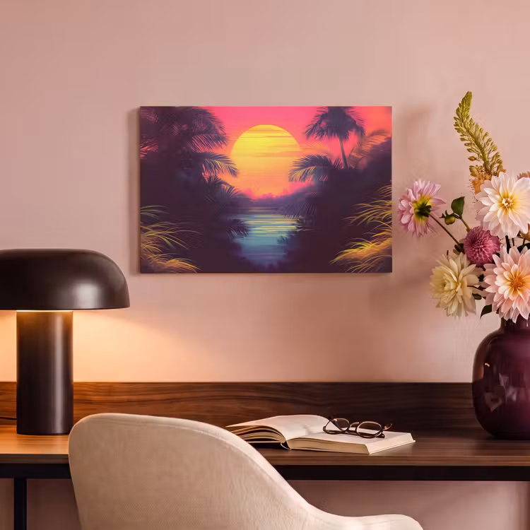 Canvas schilderij - Zon - Geel - Palmbomen - Tropisch — 6
