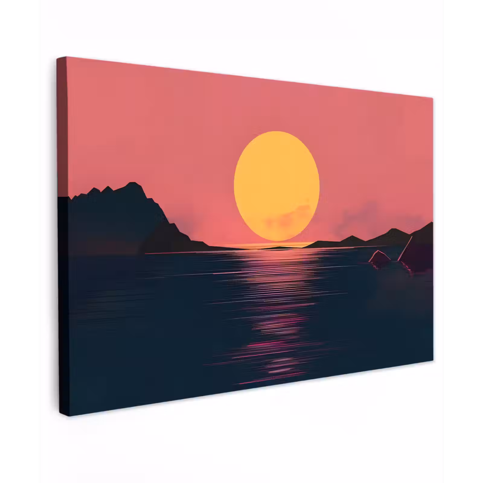 Canvas schilderij - Zon - Geel - Bergen - Water — 1