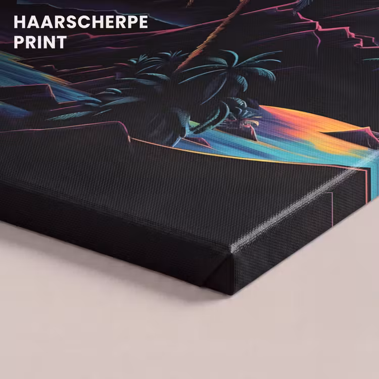 Canvas schilderij - Palmbomen - Neonbergen - Sterrenhemel - Zon — 5