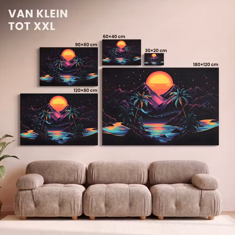 Canvas schilderij - Palmbomen - Neonbergen - Sterrenhemel - Zon — 8
