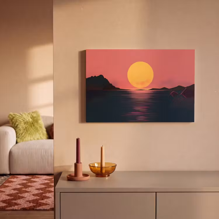 Canvas schilderij - Zon - Geel - Bergen - Water — 2