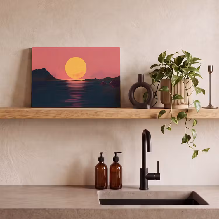 Canvas schilderij - Zon - Geel - Bergen - Water — 4