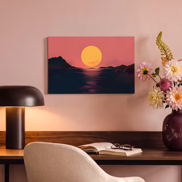 Canvas schilderij - Zon - Geel - Bergen - Water — 6