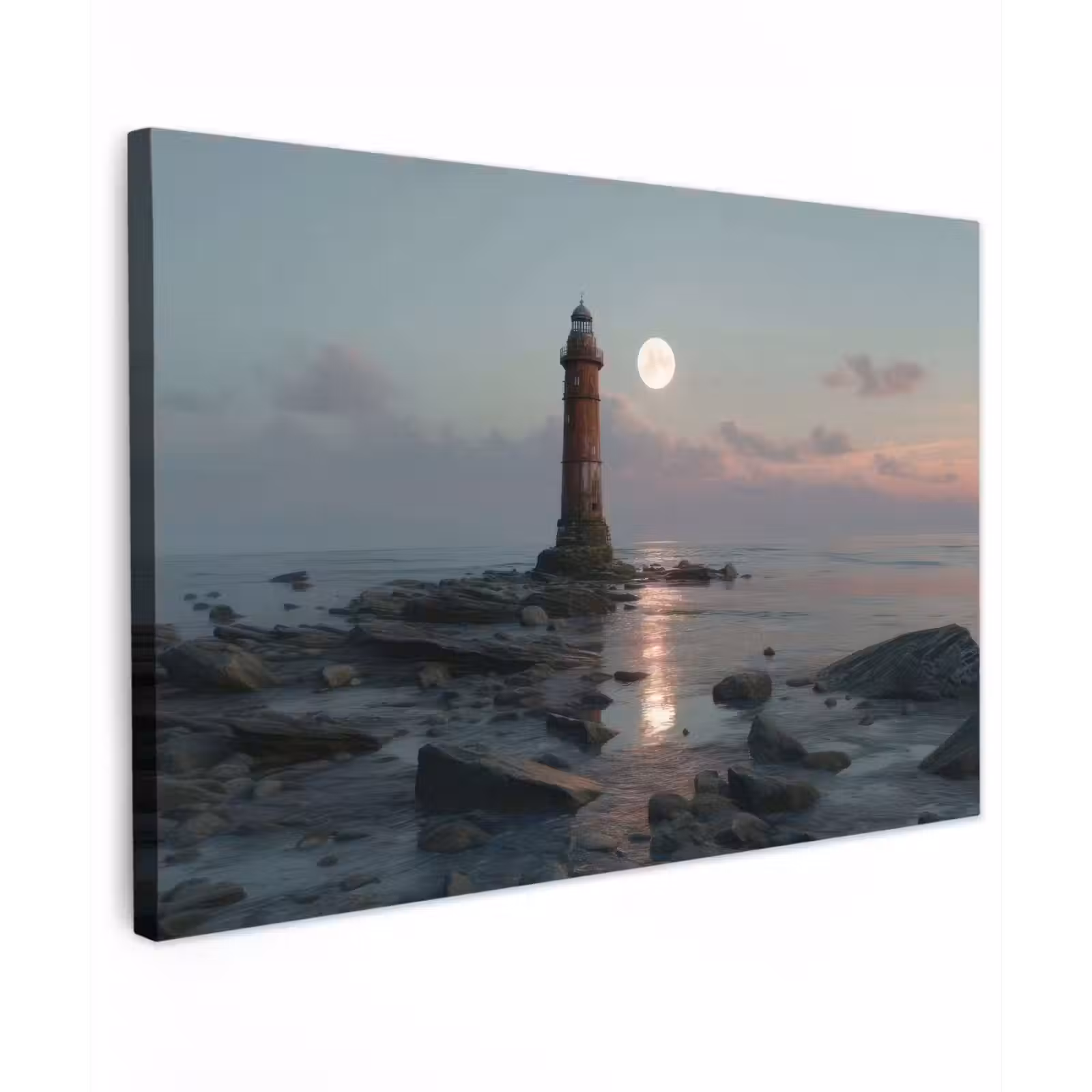 Canvas schilderij - Vuurtoren - Stenen - Water - Maan — 1