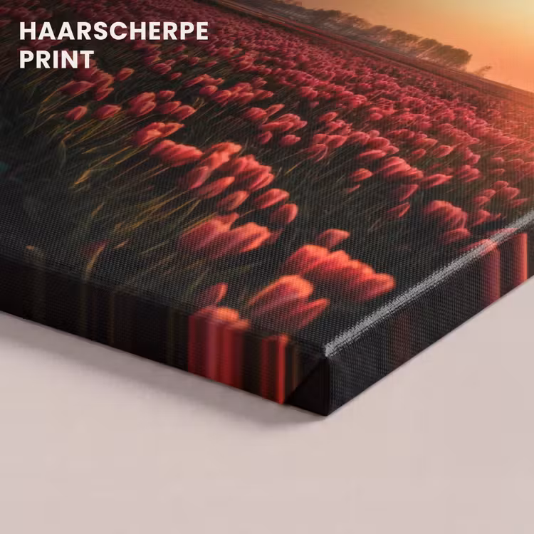 Canvas schilderij - Molen - Zonsondergang - Tulpen - Rood — 5