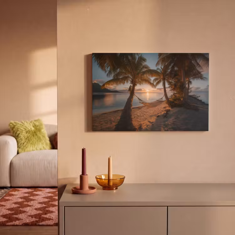 Canvas schilderij - Palmbomen - Hangmat - Strand - Zonsondergang — 2