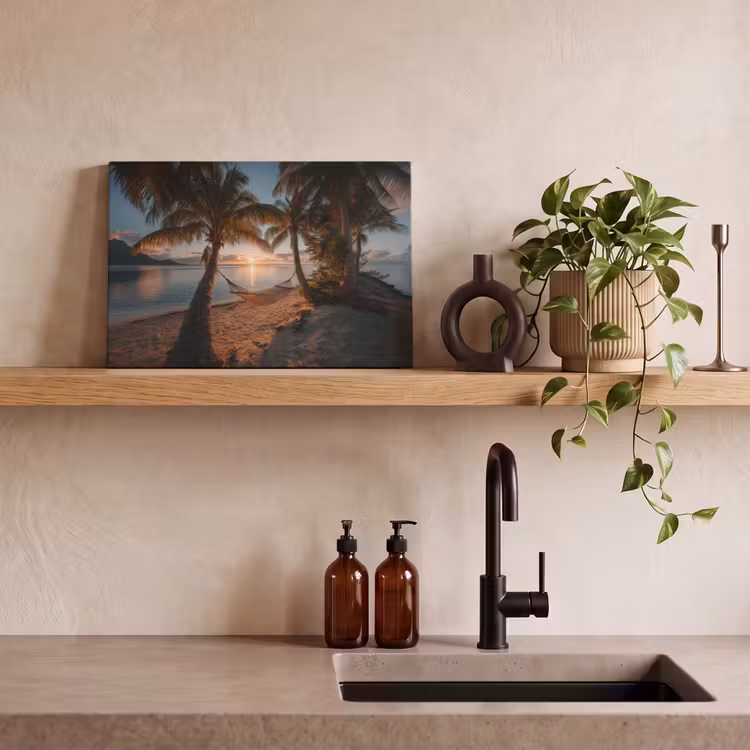 Canvas schilderij - Palmbomen - Hangmat - Strand - Zonsondergang — 4