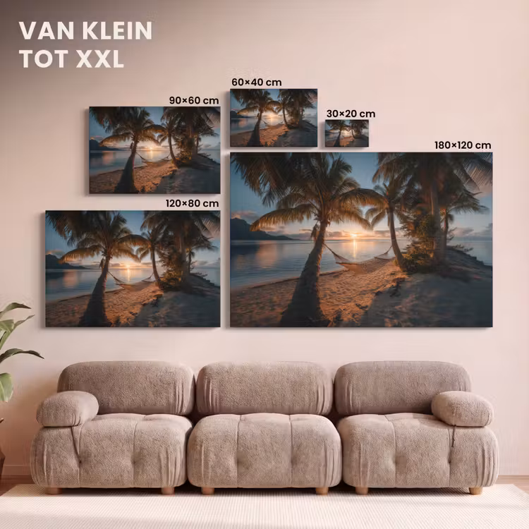 Canvas schilderij - Palmbomen - Hangmat - Strand - Zonsondergang — 8