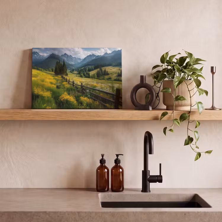 Canvas schilderij - Veld - Hek - Bergen - Bloemen — 4