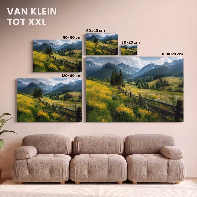 Canvas schilderij - Veld - Hek - Bergen - Bloemen — 8