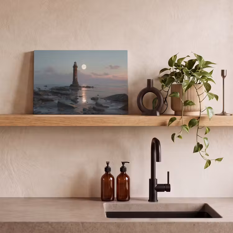 Canvas schilderij - Vuurtoren - Stenen - Water - Maan — 4