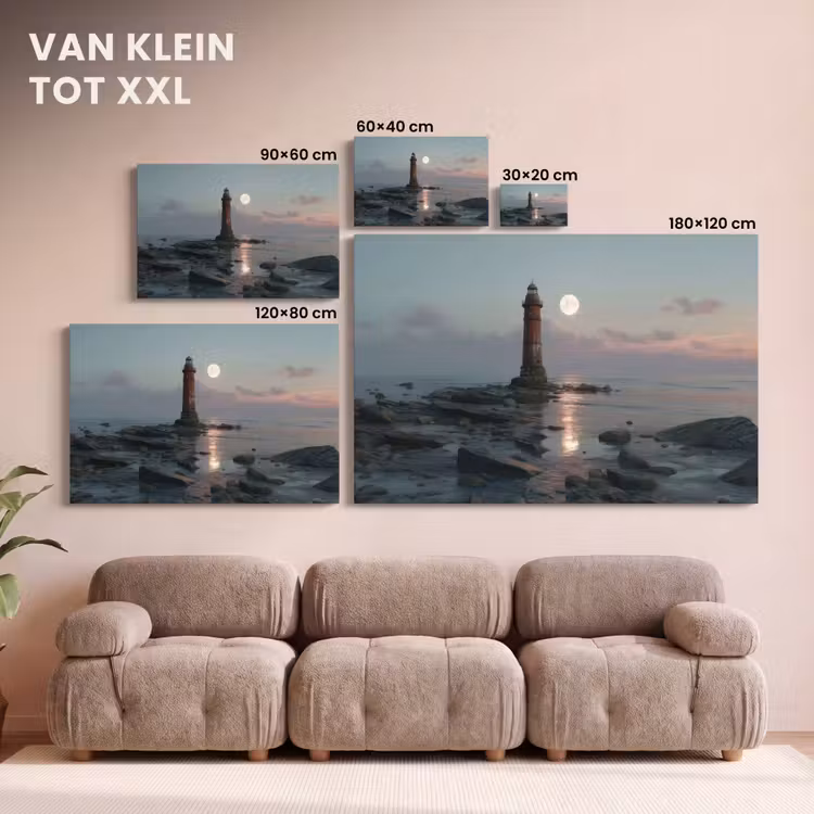 Canvas schilderij - Vuurtoren - Stenen - Water - Maan — 8