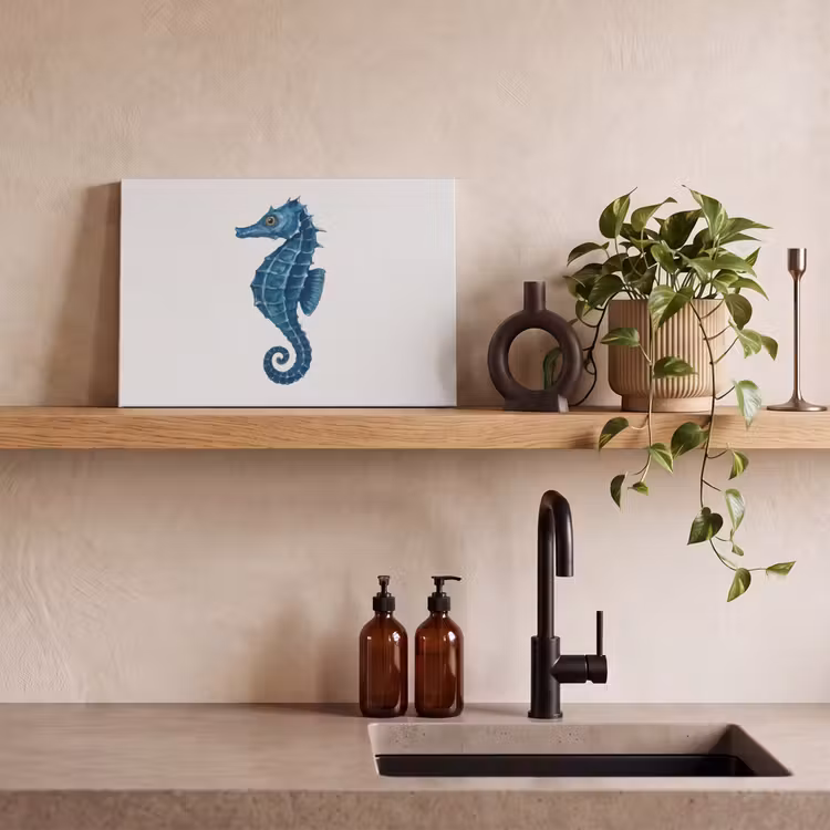 Canvas schilderij - Zeepaardje - Staart - Blauw — 4