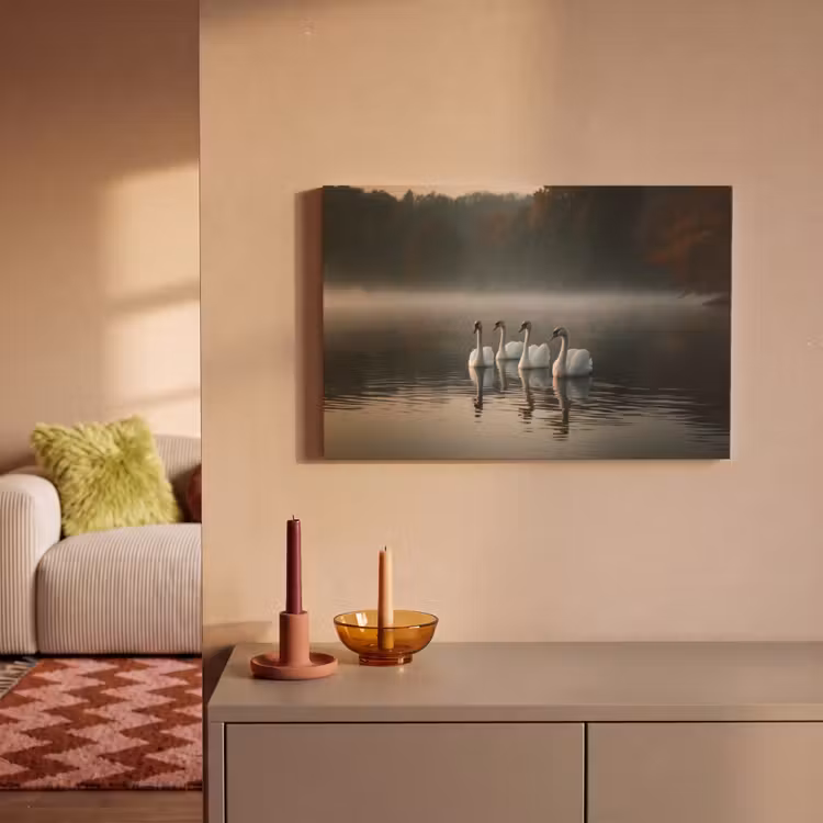 Canvas schilderij - Zwanen - Wit - Water - Mist — 2