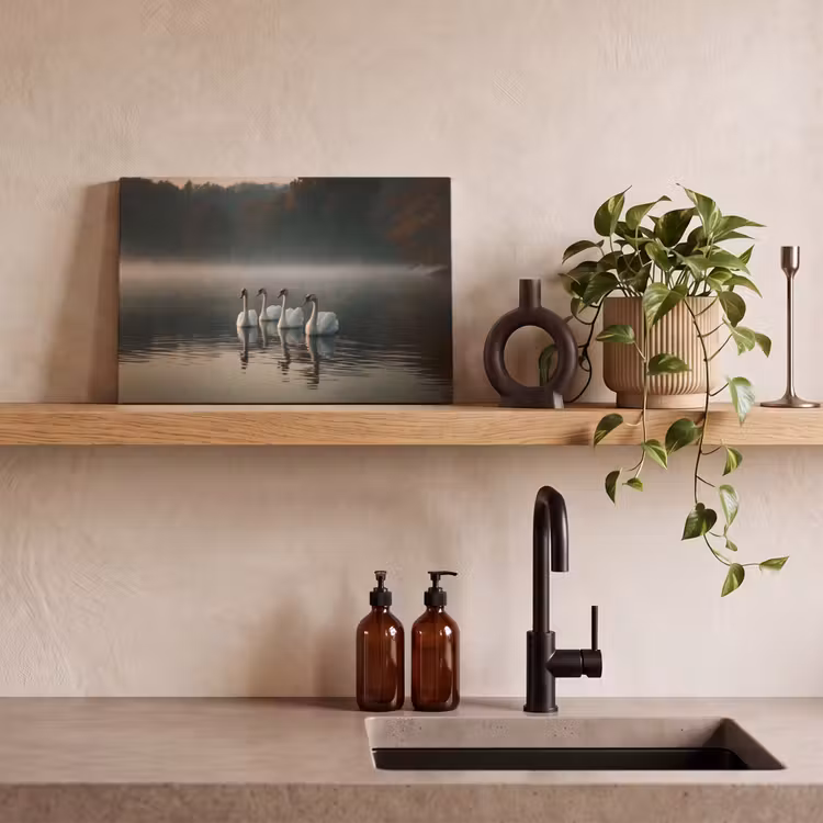 Canvas schilderij - Zwanen - Wit - Water - Mist — 4