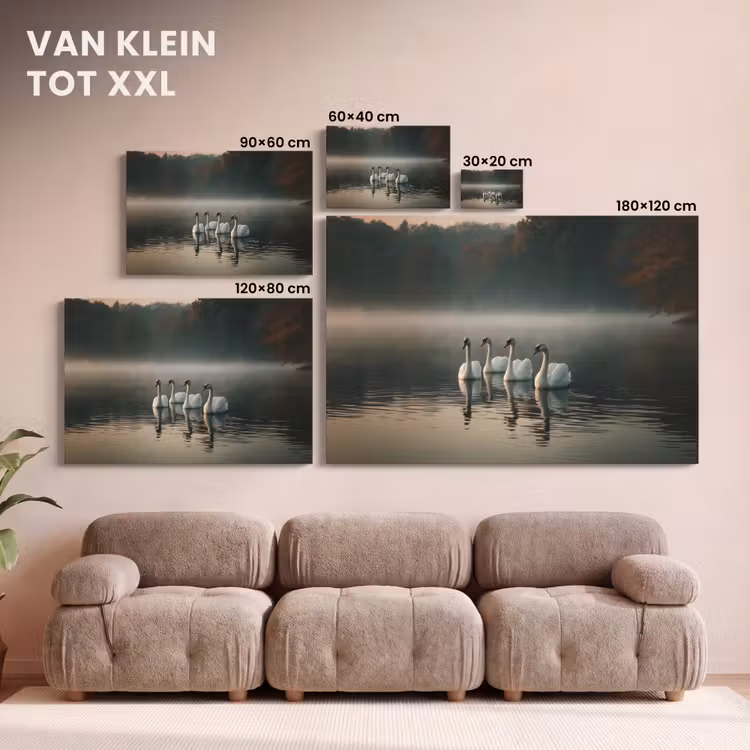 Canvas schilderij - Zwanen - Wit - Water - Mist — 8