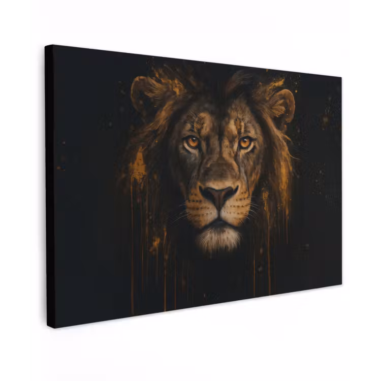 Canvas schilderij - Leeuw - Goud - Druppels — 1