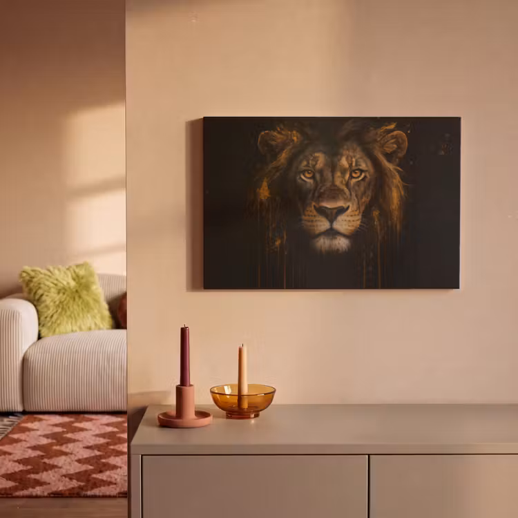 Canvas schilderij - Leeuw - Goud - Druppels — 2