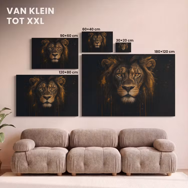 Canvas schilderij - Leeuw - Goud - Druppels — 8