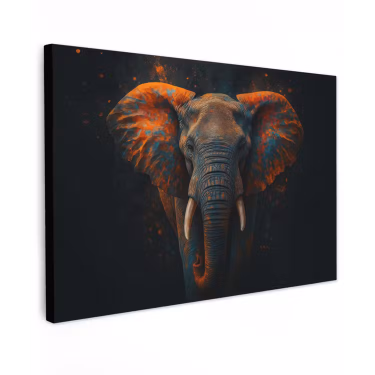 Canvas schilderij - Olifant - Oranje - Oren — 1