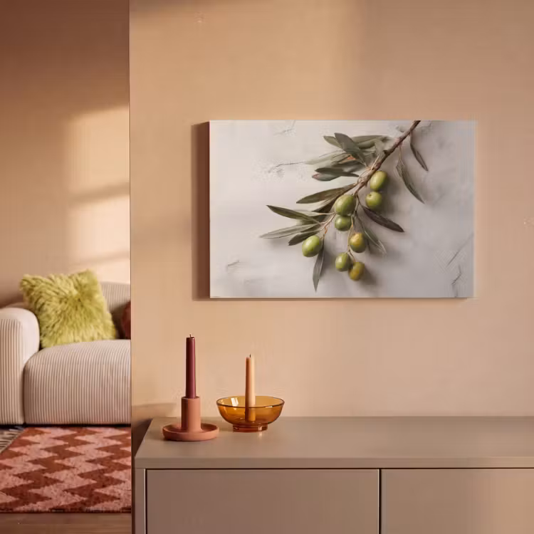 Canvas schilderij - Olijventak - Beton - Mediterraan — 2